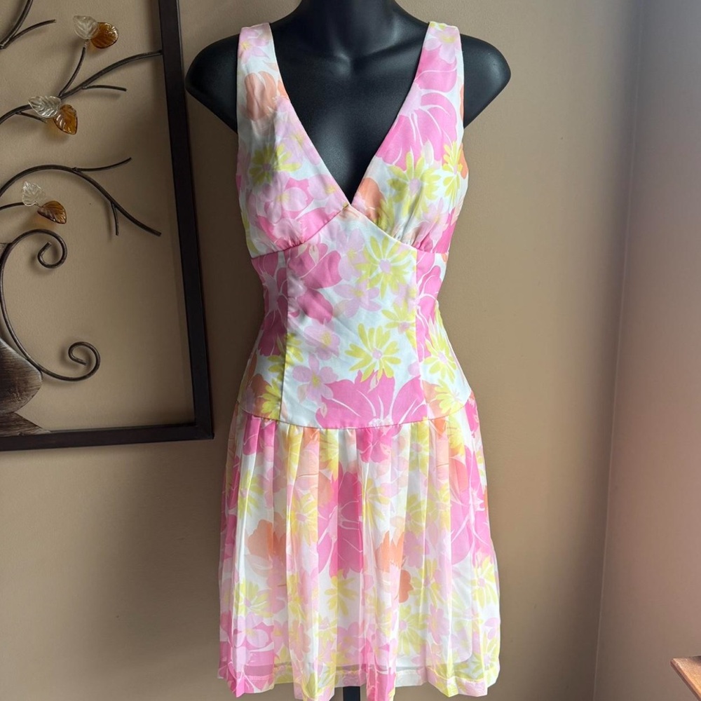 Pink floral mini dress